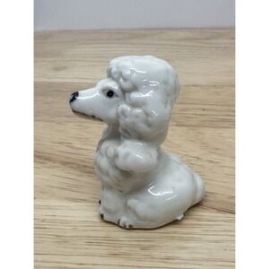 Vintage Porcelain Sitting White Poodle Dog Figurine 2.5"‎ Tall  China #AA